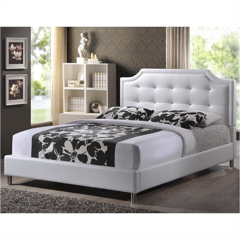 Bowery Hill Tufted Faux Leather King Platform Bed in White