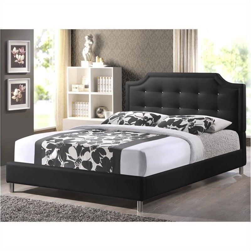 Bowery Hill Queen Faux Leather Tufted Platform Bed in Black
