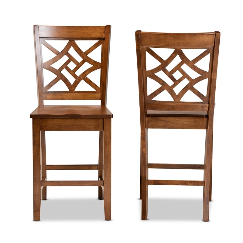 Bowery Hill Contemporary Walnut Brown Finished Wood 2-Piece Counter Stool Set