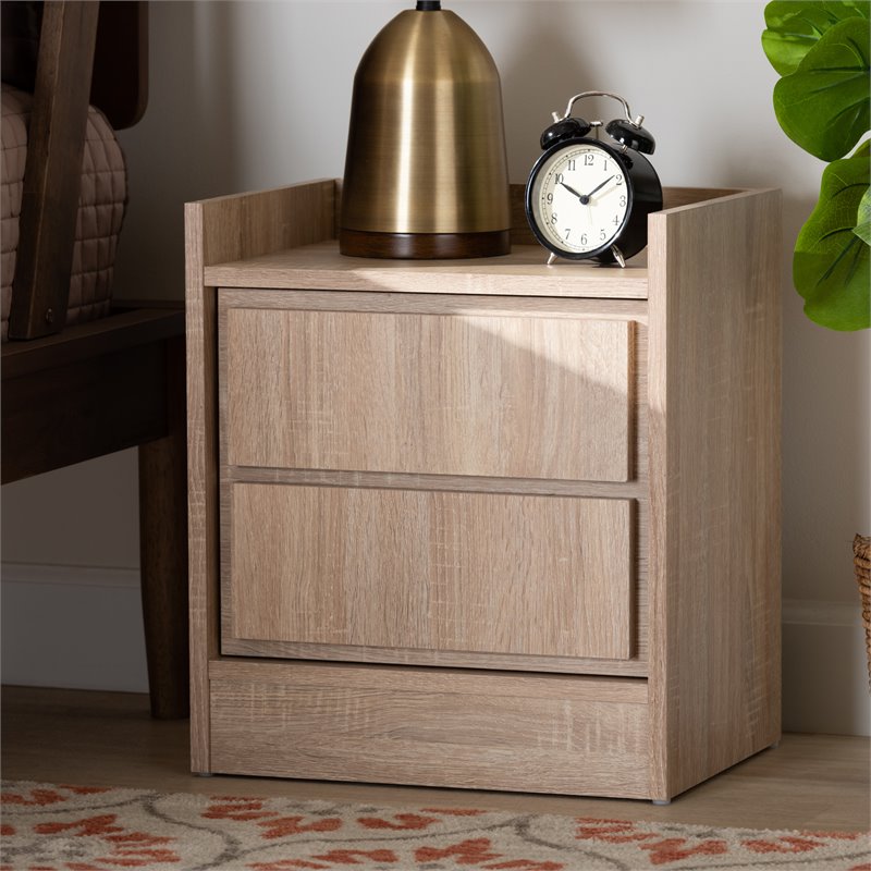 Bowery Hill Contemporary Walnut Finished Wood 2-Drawer Nightstand