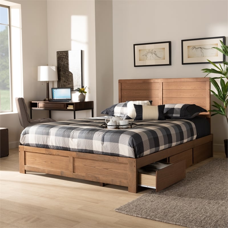 Bowery Hill Ash Walnut Brown Finished Wood Full Size 3-Drawer Bed