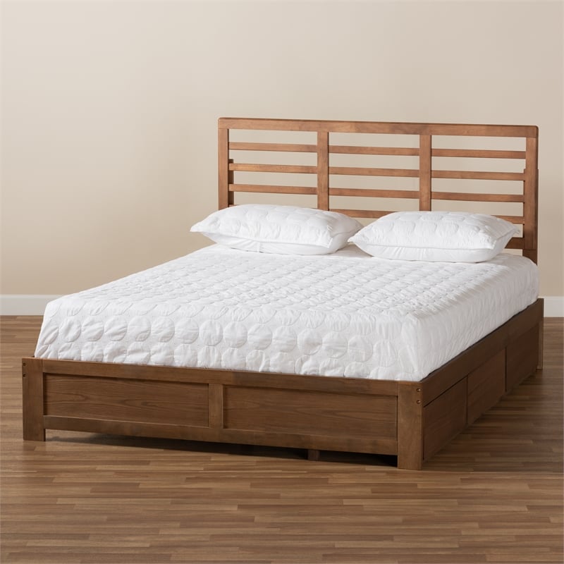 Bowery Hill Ash Walnut Brown Finished Wood King Size 3-Drawer Bed