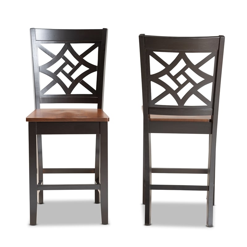 Bowery Hill Two-Tone Brown Finished Wood 2-Piece Counter Stool Set