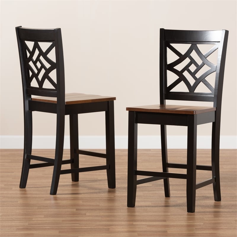 Bowery Hill Two-Tone Brown Finished Wood 2-Piece Counter Stool Set