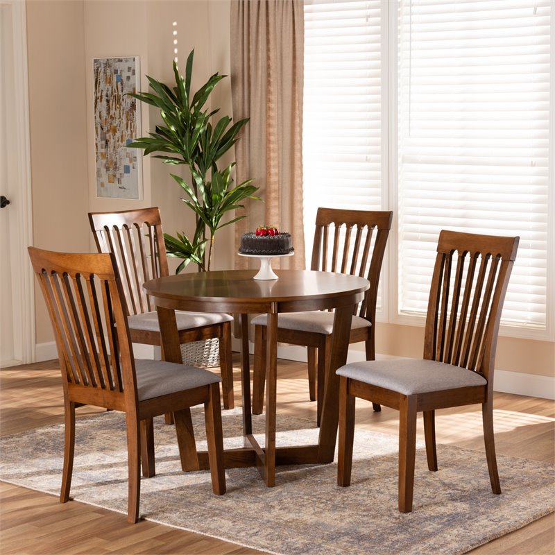 Bowery Hill Grey and Walnut Brown Finished Wood 5-Piece Dining Set
