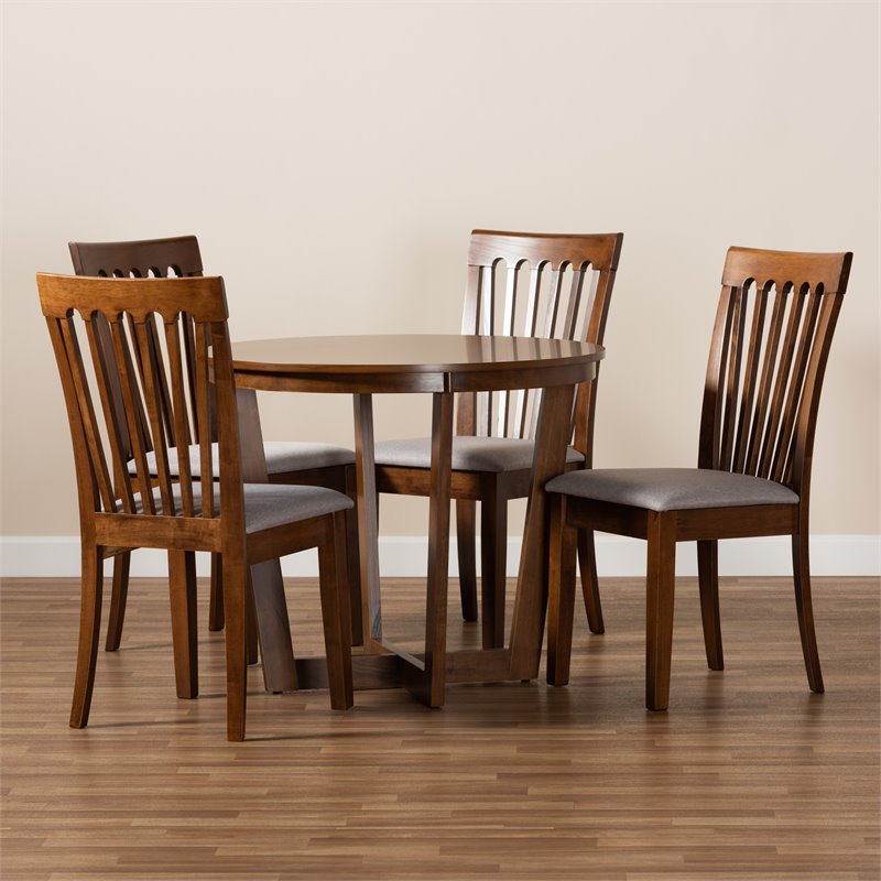 Bowery Hill Grey and Walnut Brown Finished Wood 5-Piece Dining Set