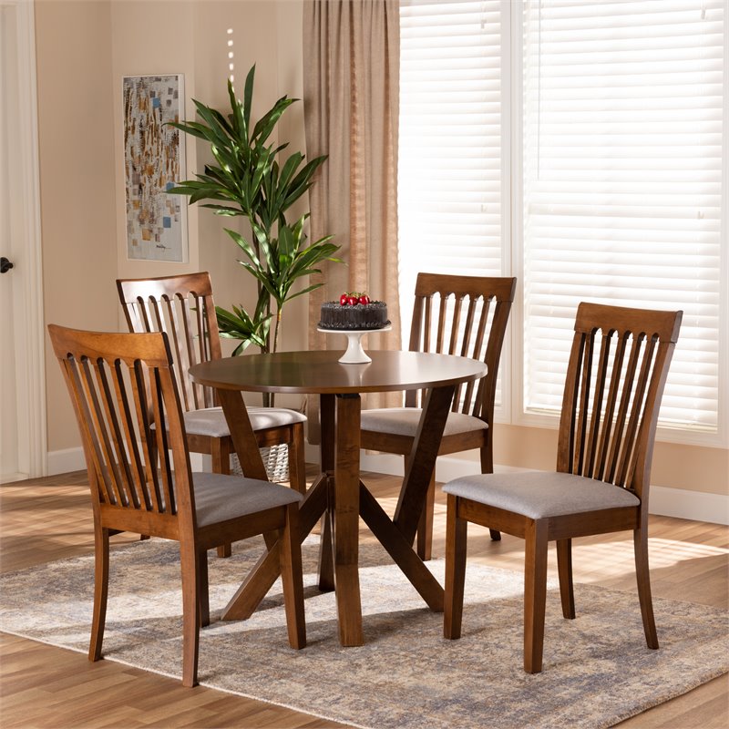 Bowery Hill Grey and Walnut Brown Finished Wood 5-Piece Dining Set
