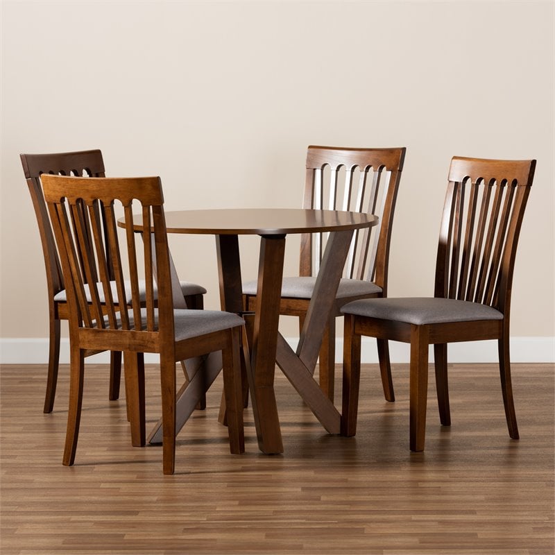 Bowery Hill Grey and Walnut Brown Finished Wood 5-Piece Dining Set