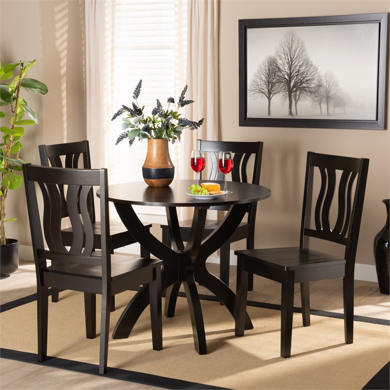 Bowery HillTransitional Dark Brown Finished Wood 5-Piece Dining Set