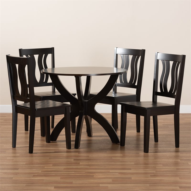 Bowery HillTransitional Dark Brown Finished Wood 5-Piece Dining Set