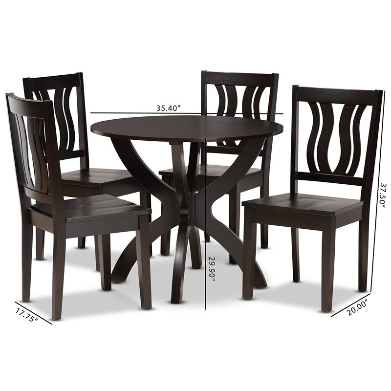 Bowery HillTransitional Dark Brown Finished Wood 5-Piece Dining Set