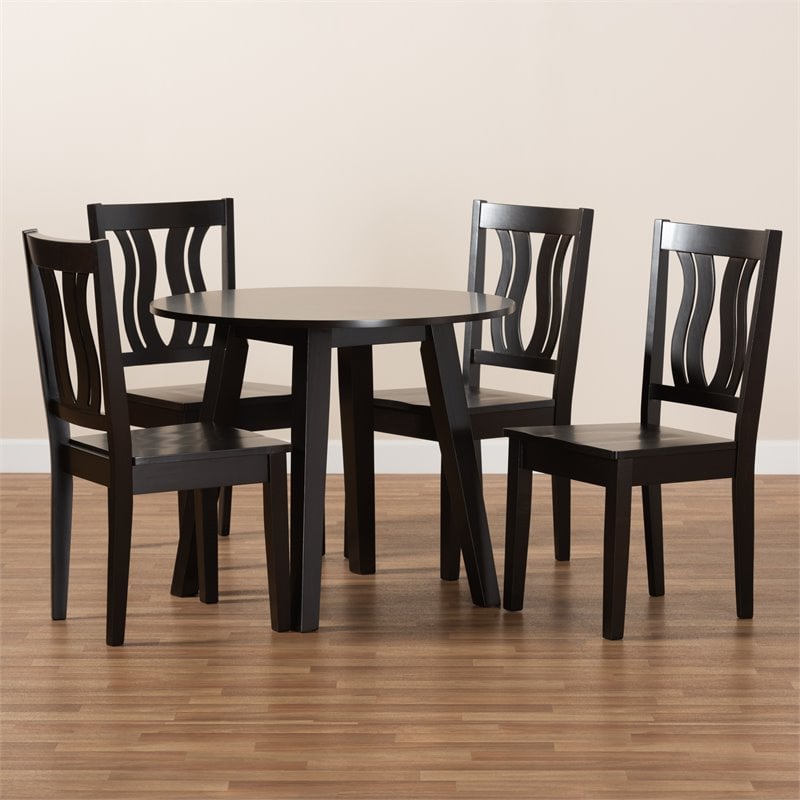 Bowery Hill Transitional Dark Brown Finished Wood 5-Piece Dining Set