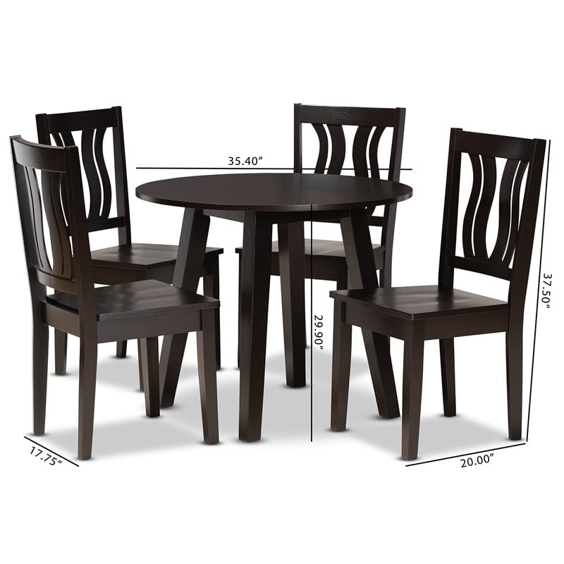 Bowery Hill Transitional Dark Brown Finished Wood 5-Piece Dining Set
