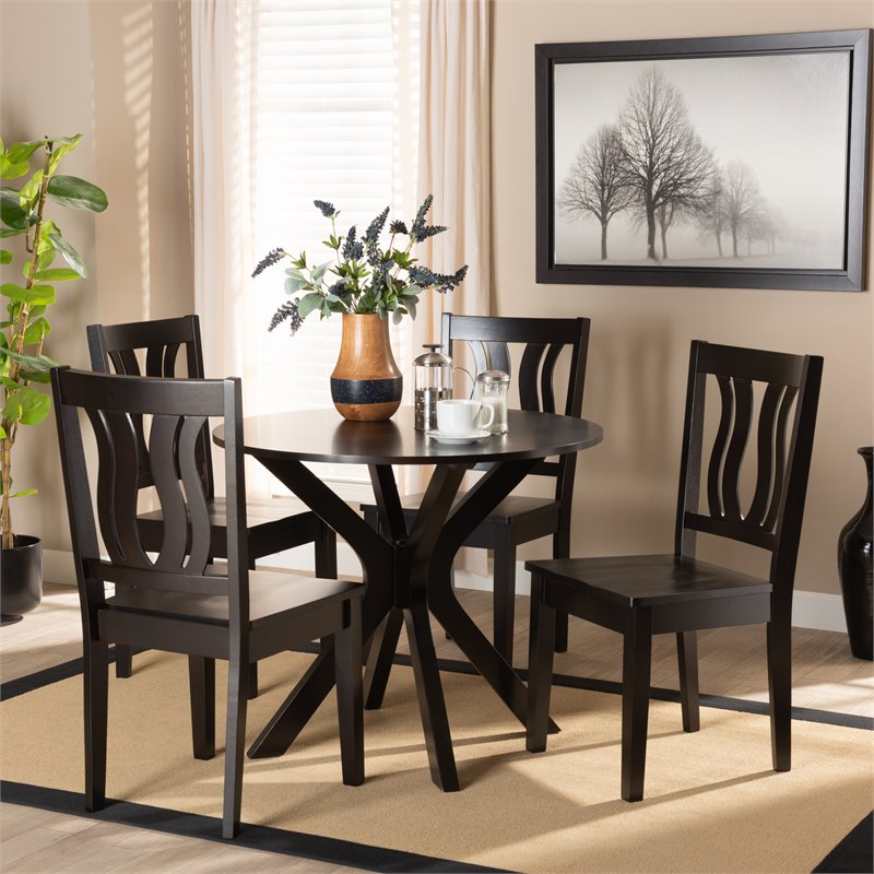 Bowery Hill Transitional Dark Brown Finished Wood 5-Piece Dining Set