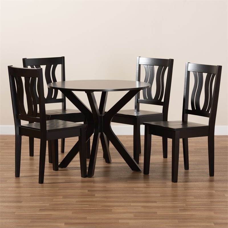 Bowery Hill Transitional Dark Brown Finished Wood 5-Piece Dining Set