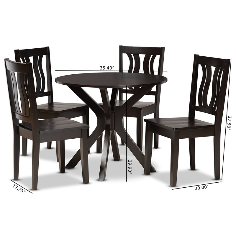 Bowery Hill Transitional Dark Brown Finished Wood 5-Piece Dining Set
