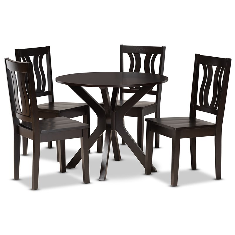 Bowery Hill Transitional Dark Brown Finished Wood 5-Piece Dining Set