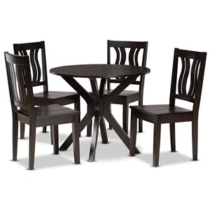 Bowery Hill Transitional Dark Brown Finished Wood 5-Piece Dining Set