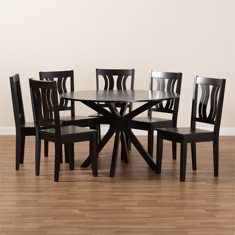 Bowery Hill Transitional Dark Brown Finished Wood 7-Piece Dining Set