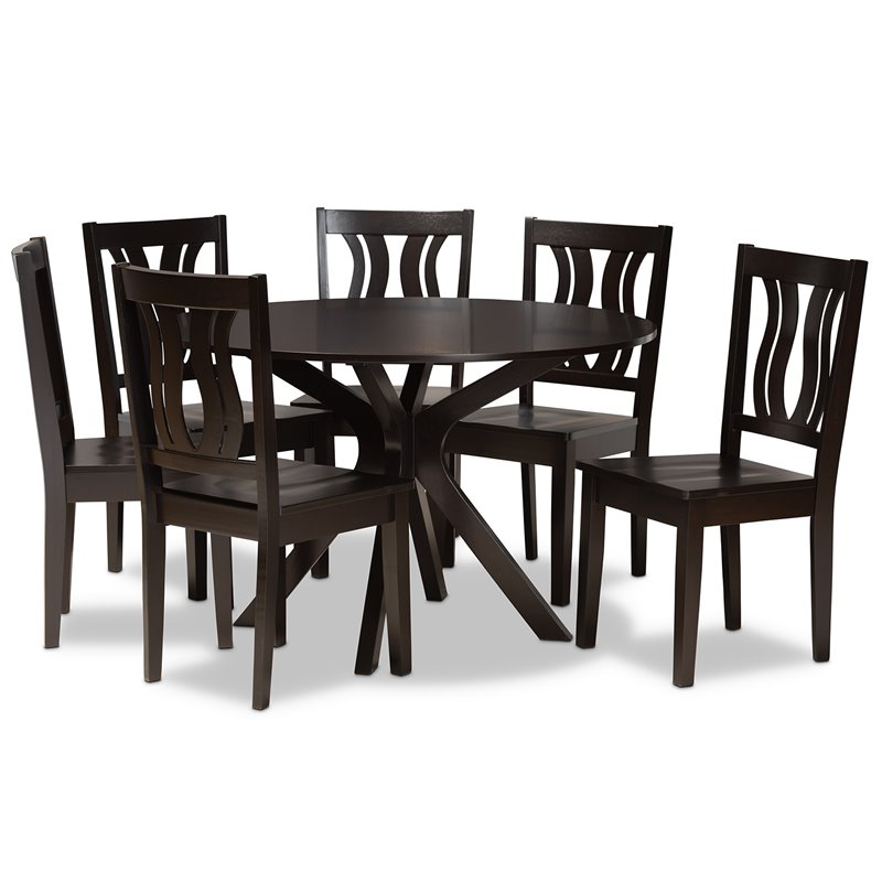 Bowery Hill Transitional Dark Brown Finished Wood 7-Piece Dining Set