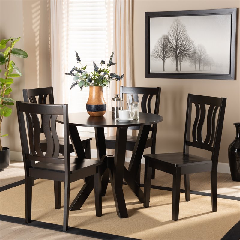 Bowery Hill Transitional Dark Brown Finished Wood 5-Piece Dining Set