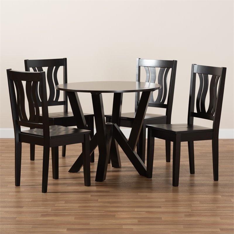 Bowery Hill Transitional Dark Brown Finished Wood 5-Piece Dining Set