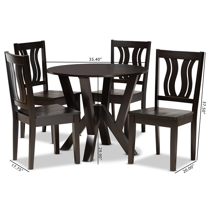 Bowery Hill Transitional Dark Brown Finished Wood 5-Piece Dining Set