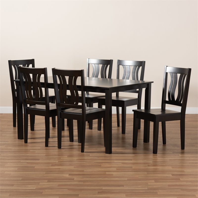 Bowery Hill Transitional Dark Brown Finished Wood 7-Piece Dining Set