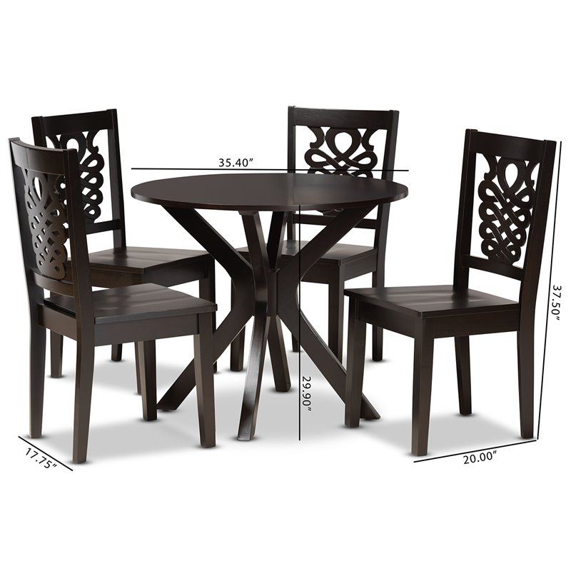 Bowery Hill Transitional Dark Brown Finished Wood 5-Piece Dining Set