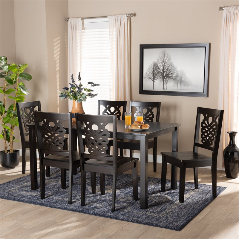 Bowery Hill Transitional Dark Brown Finished Wood 7-Piece Dining Set