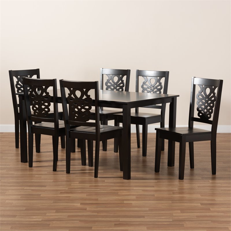 Bowery Hill Transitional Dark Brown Finished Wood 7-Piece Dining Set