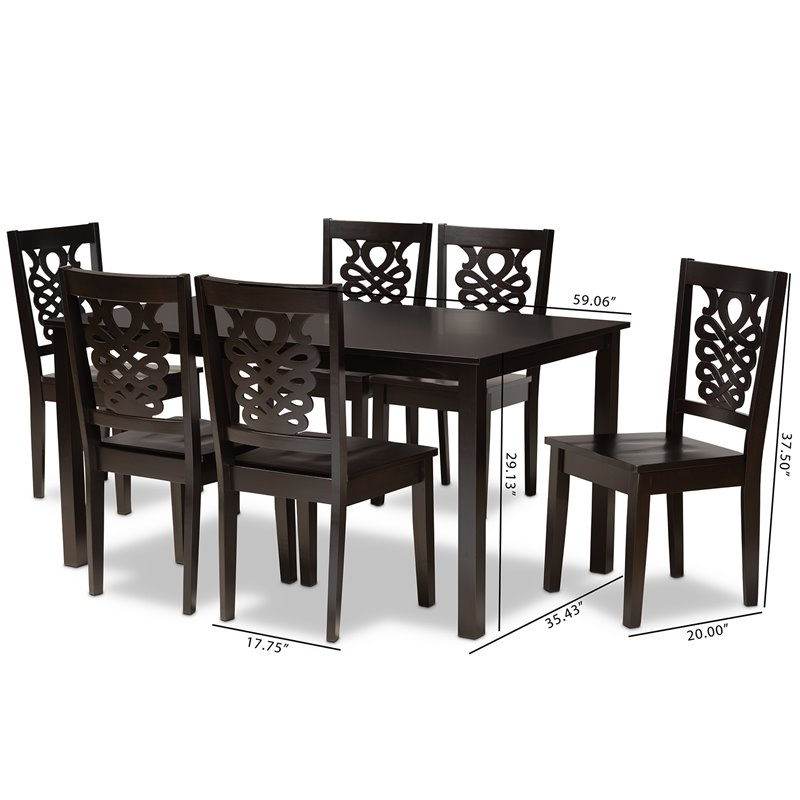 Bowery Hill Transitional Dark Brown Finished Wood 7-Piece Dining Set