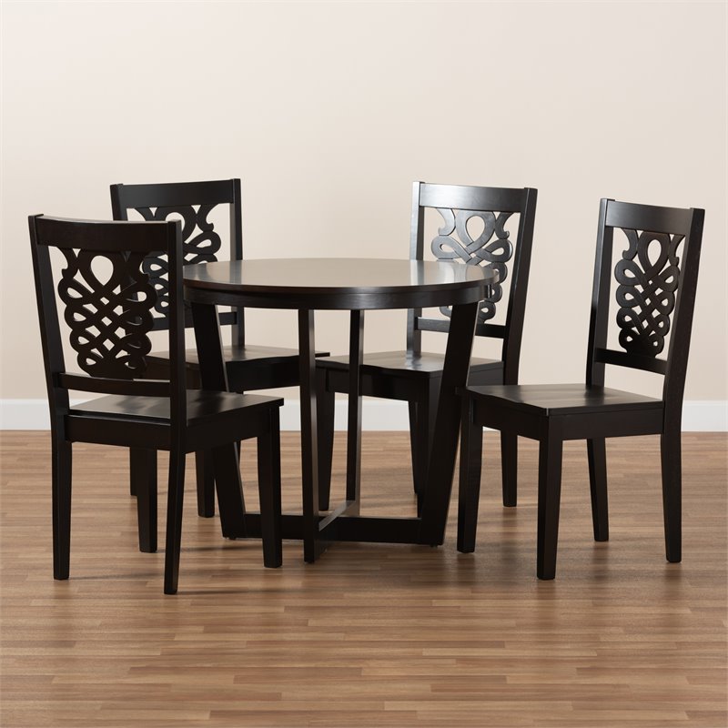 Bowery Hill Transitional Dark Brown Finished Wood 5-Piece Dining Set