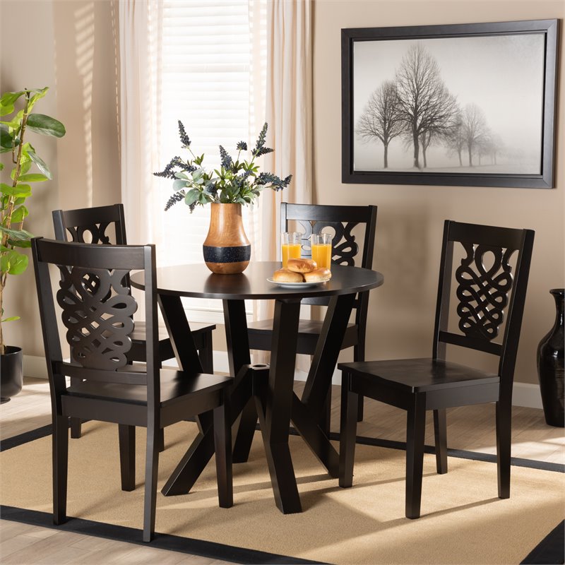 Bowery Hill Transitional Dark Brown Finished Wood 5-Piece Dining Set