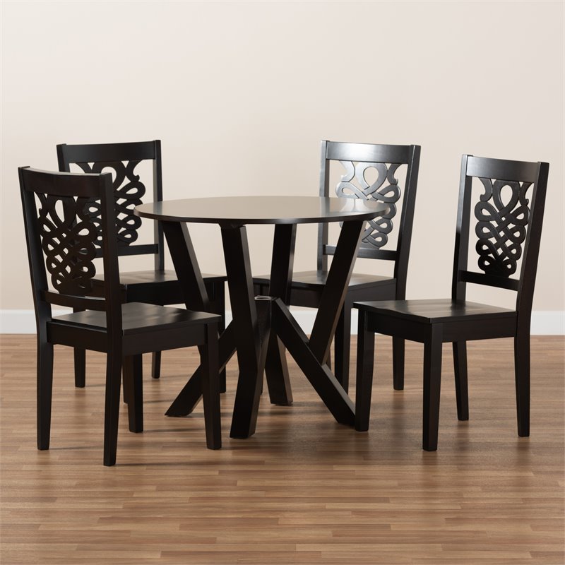 Bowery Hill Transitional Dark Brown Finished Wood 5-Piece Dining Set