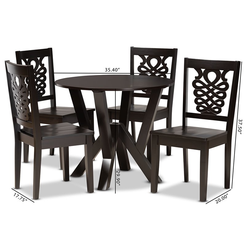 Bowery Hill Transitional Dark Brown Finished Wood 5-Piece Dining Set