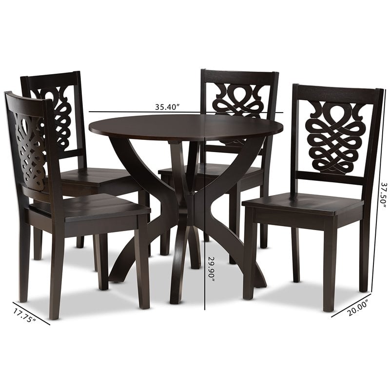 Bowery Hill Transitional Dark Brown Finished Wood 5-Piece Dining Set