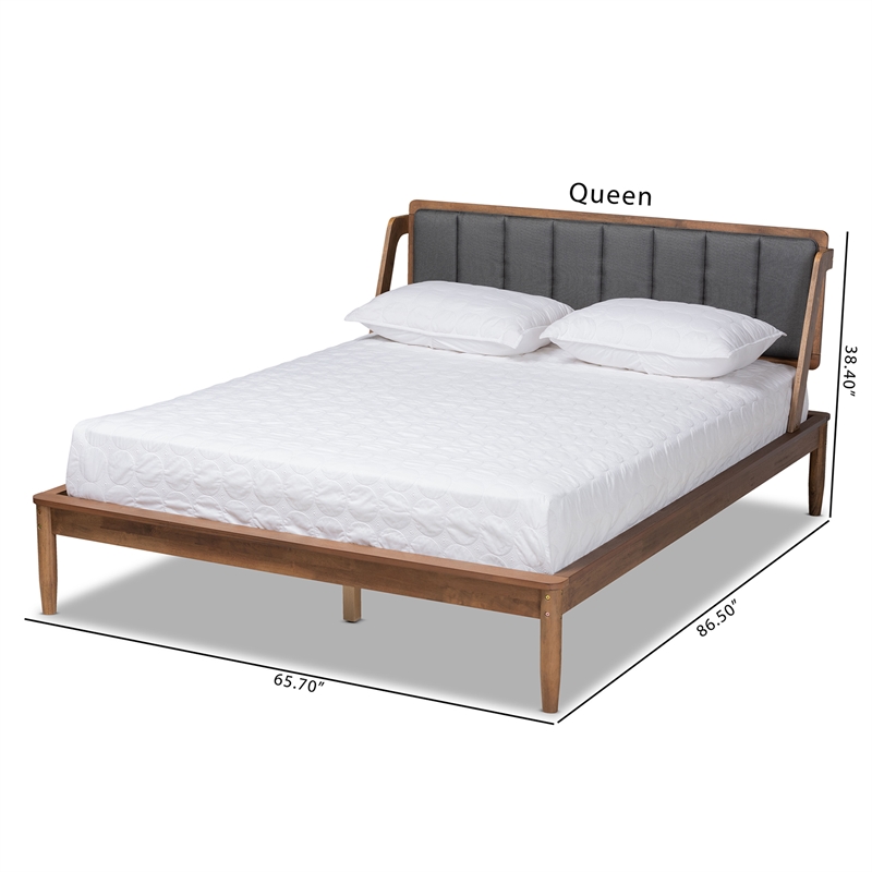 Bowery Hill Grey Fabric Upholstered and Walnut Finished Full Size Bed