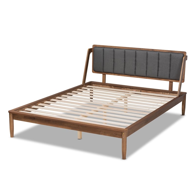 Bowery Hill Grey Fabric Upholstered and Walnut Finished Full Size Bed