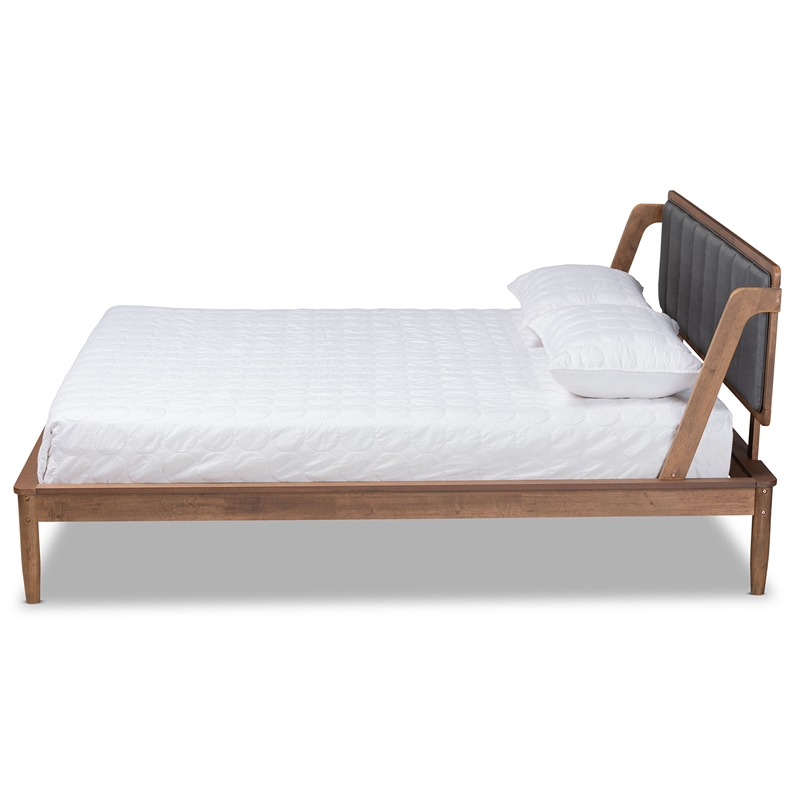 Bowery Hill Grey Fabric Upholstered and Walnut Finished Full Size Bed