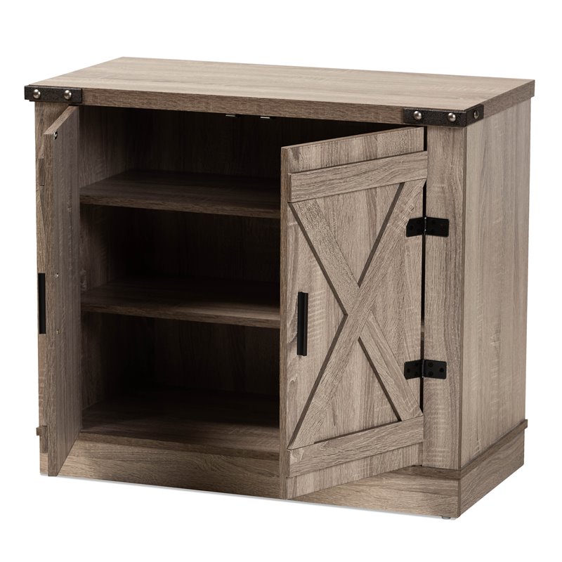 Bowery Hill 2-Door Farmhouse Wood Shoe Storage Cabinet in Brown