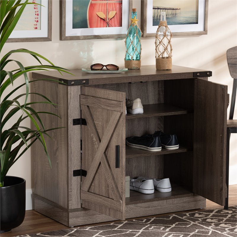 Bowery Hill 2-Door Farmhouse Wood Shoe Storage Cabinet in Brown