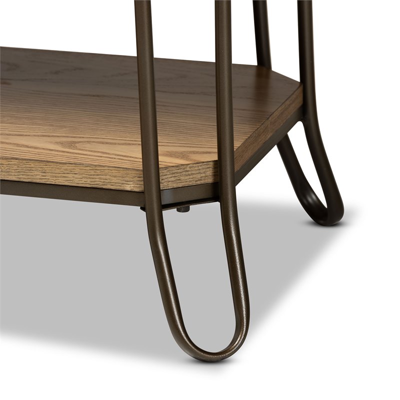 Bowery Hill Brown Wood and Black Finished Metal 3-Drawer Console Table