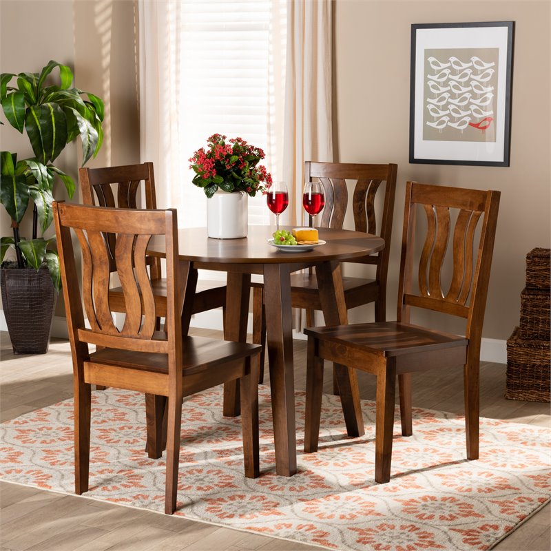Bowery Hill Transitional Walnut Brown Finished Wood 5-Piece Dining Set