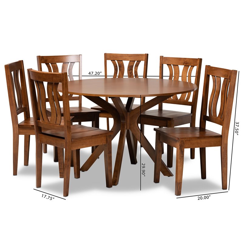 Bowery Hill Transitional Walnut Brown Finished Wood 7-Piece Dining Set
