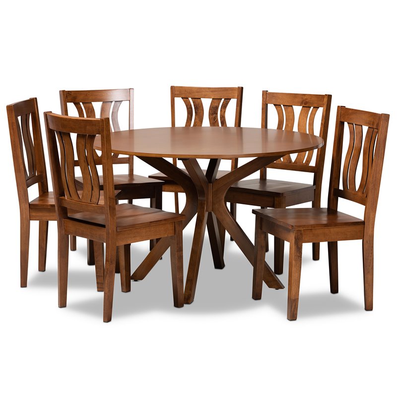 Bowery Hill Transitional Walnut Brown Finished Wood 7-Piece Dining Set