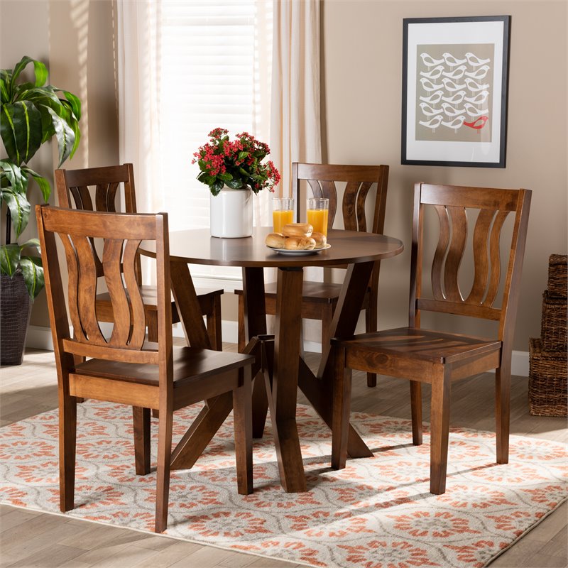 Bowery Hill Transitional Walnut Brown Finished Wood 5-Piece Dining Set