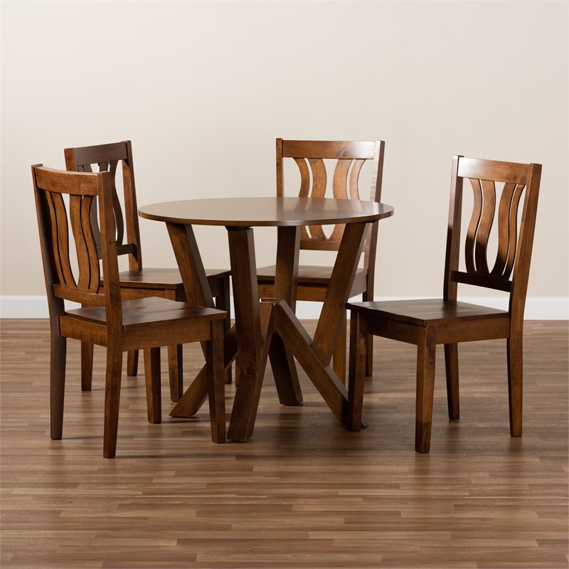 Bowery Hill Transitional Walnut Brown Finished Wood 5-Piece Dining Set