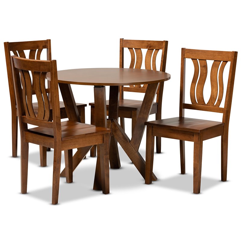 Bowery Hill Transitional Walnut Brown Finished Wood 5-Piece Dining Set