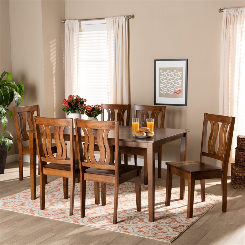 Bowery Hill Transitional Walnut Brown Finished Wood 7-Piece Dining Set